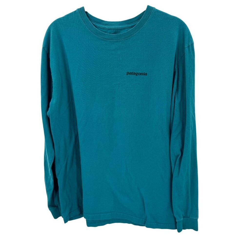 Patagonia Teal Long Sleeve Organic Cotton Mens Tee With Back Graphic Size M